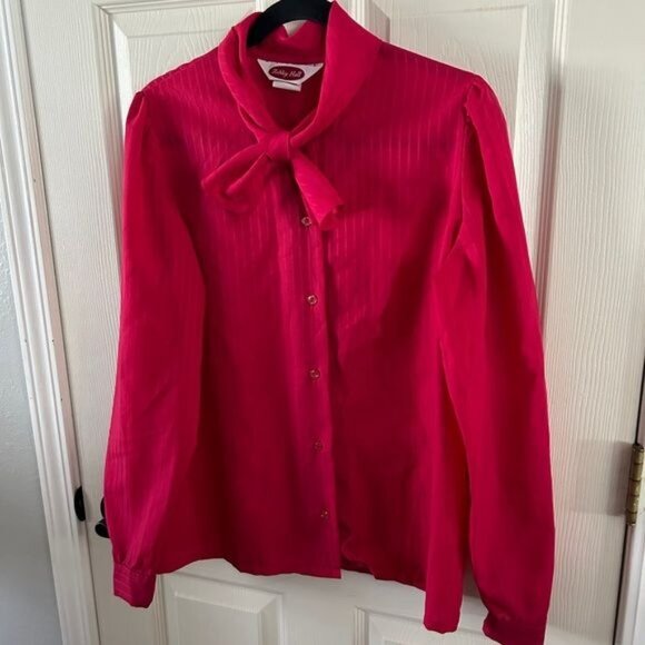 Ashley Hall Vintage Red Blouse Sz 14 - Picture 10 of 16